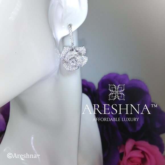 Luxury Rose Diamond Dangle Earrings - Picture 6 of 8